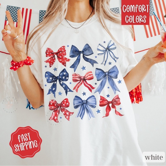 NEW American Flag Bow Tee White - Picture 3 of 3